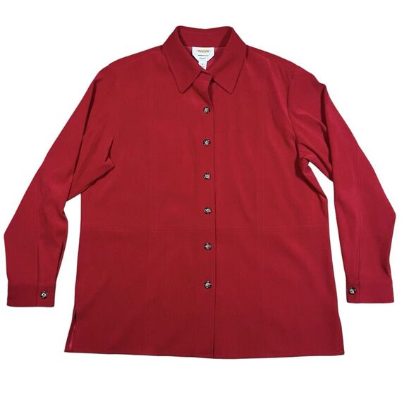 Talbots Petite Red Microfiber Blouse Shirt Shacket Faux Suede Size Petite Medium - Picture 1 of 7